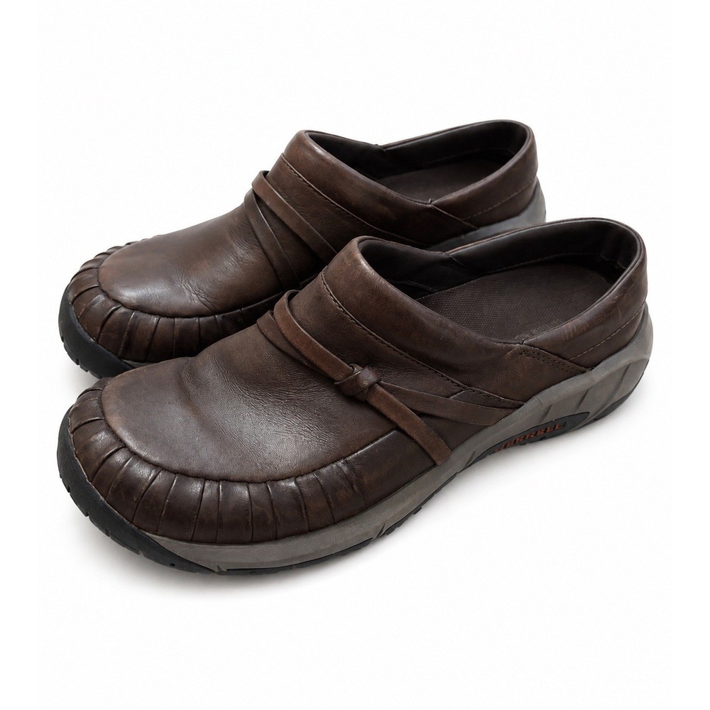 Merrell Brown Leather Comfort Slip On Clogs Shoes Women’s 9.5 Casual